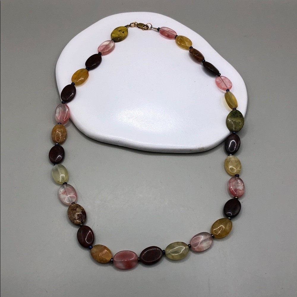 Colorful gemstone bead 14k GF gold filled  single strand necklace boho vintage.